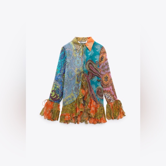 Zara Ruffled Print Blouse. New With Tags. - Picture 4 of 5